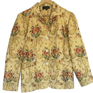 Vintage Clement Womens Floral Brocade Button Blazer Size XL Shimmer German Jacke